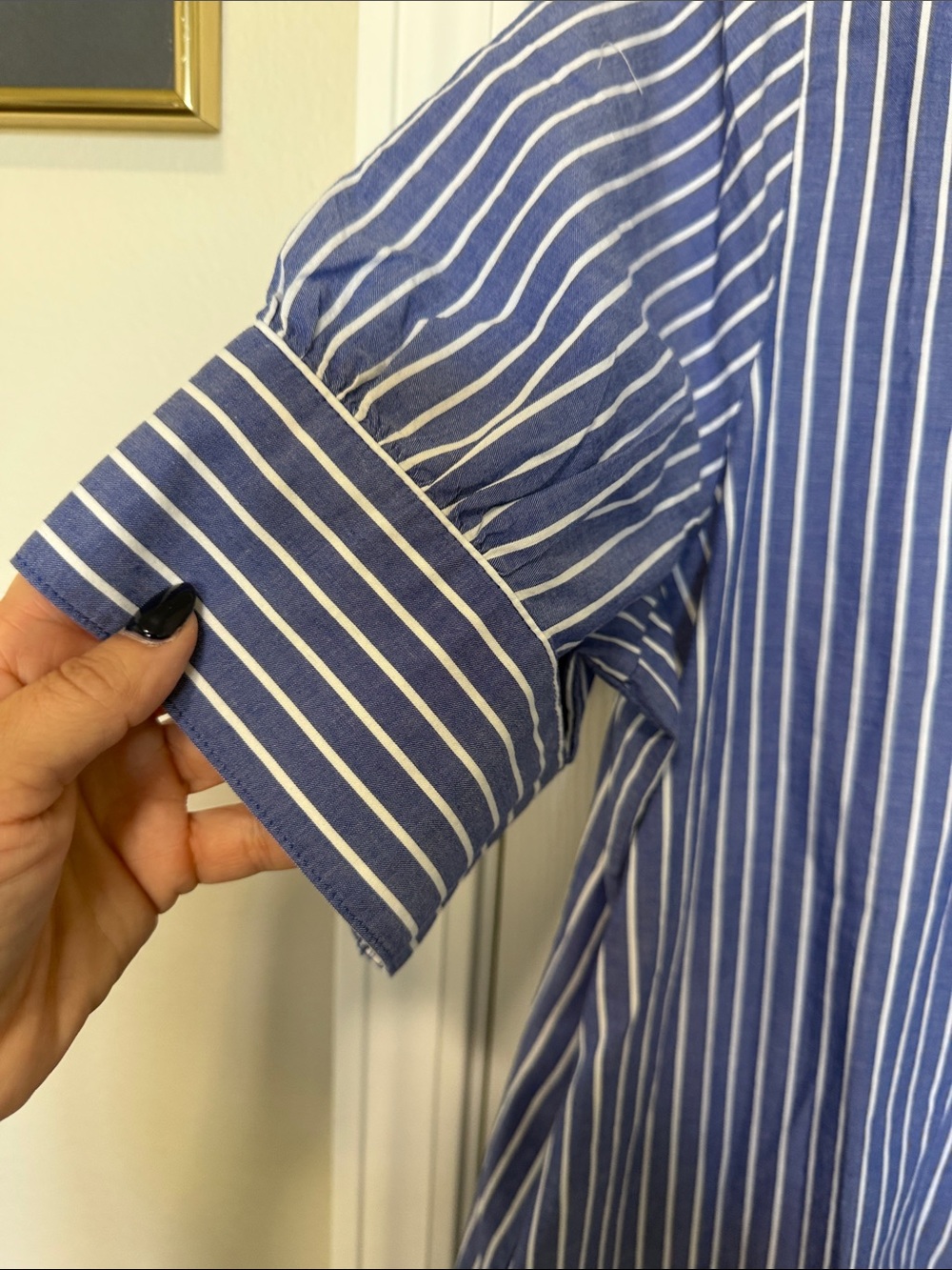 Old Navy Navy White Vertical Stripe Short-Sleeve Button Shirt w/pockets Sz L NWT - Picture 4 of 8